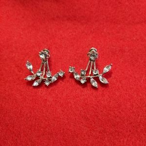 Women's pierced beautiful silver tone crystal earrings